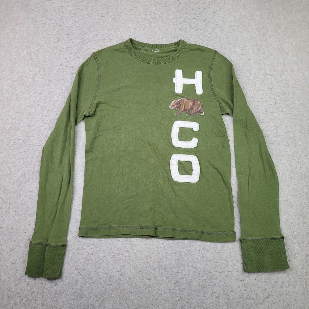 Vintage Hollister Shirt Women's Medium Green HCO Bear Y2K Long Sleeve Crew Neck